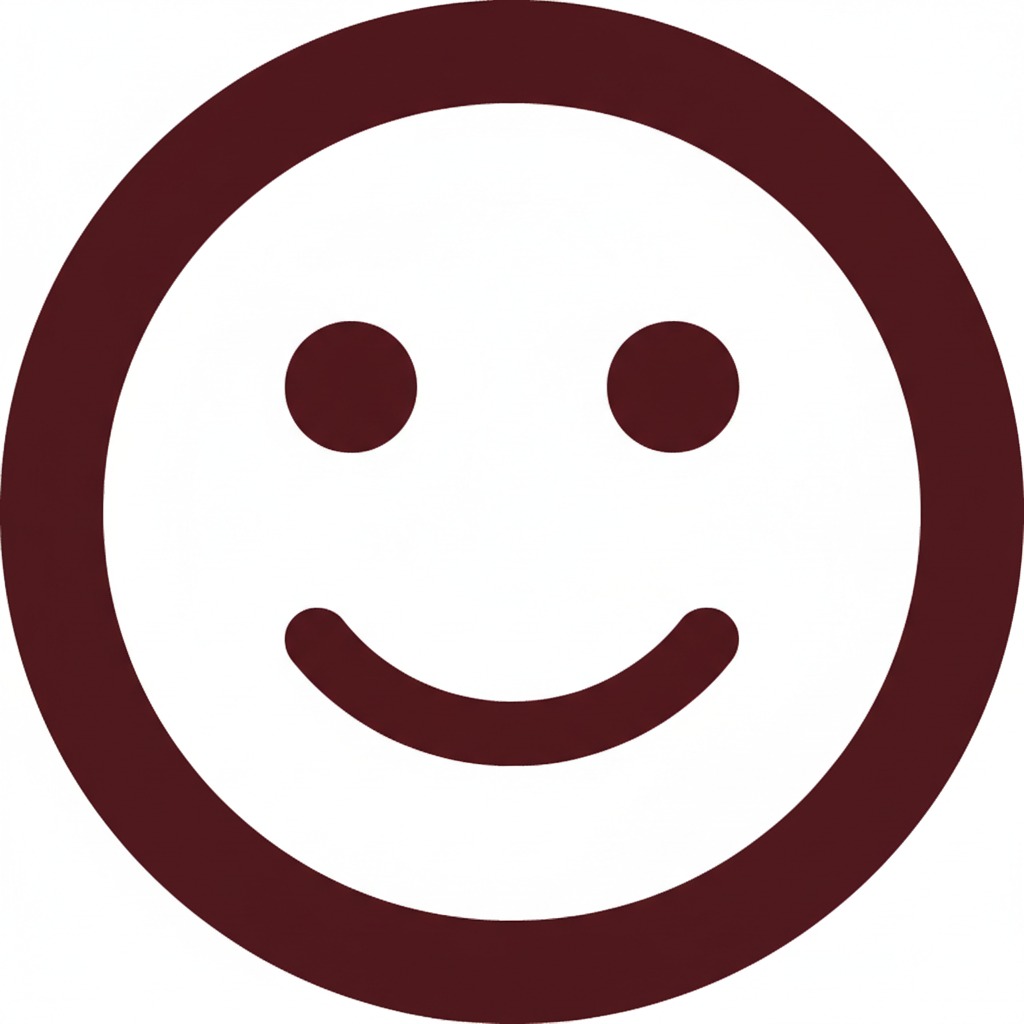 Ein braunes Smiley-Symbol mit runden Augen und einem Lächeln auf weißem Hintergrund.